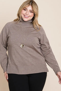 Plus Size High Quality Buttery Soft Solid Knit Turtleneck Two Tone High Low Hem Sweater ccwholesaleclothing