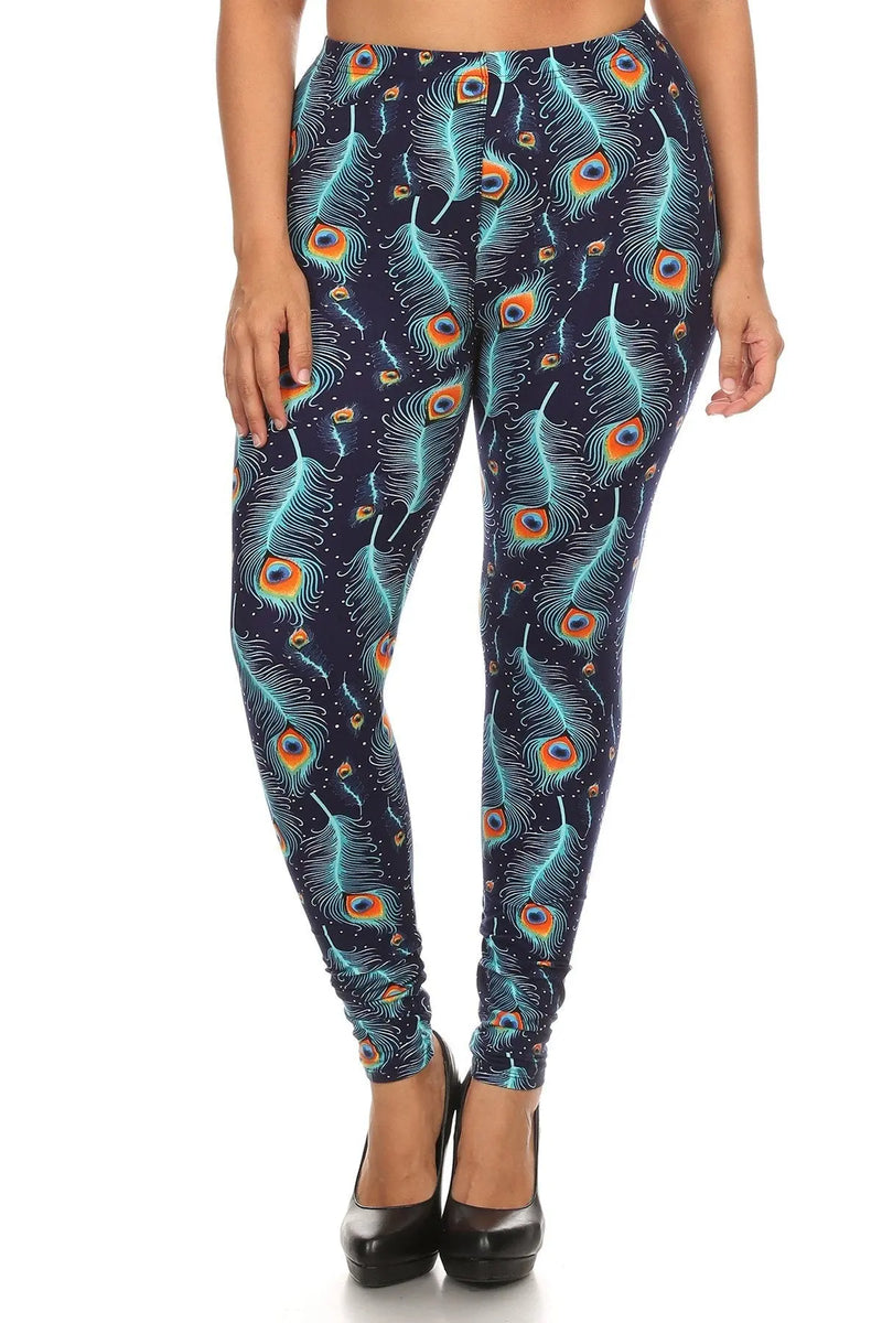 Plus Size Print, Full Length Leggings In A Slim Fitting Style With A B