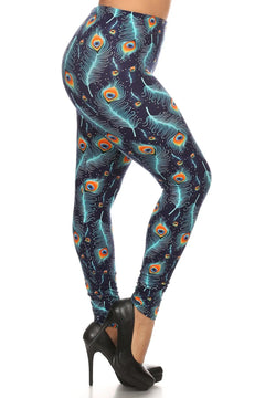 Plus Size Print, Full Length Leggings In A Slim Fitting Style With A B