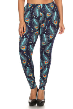 Plus Size Print, Full Length Leggings In A Slim Fitting Style With A B