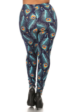 Plus Size Print, Full Length Leggings In A Slim Fitting Style With A B