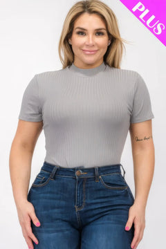 Plus Size Ribbed Short Sleeve Bodysuit ccwholesaleclothing