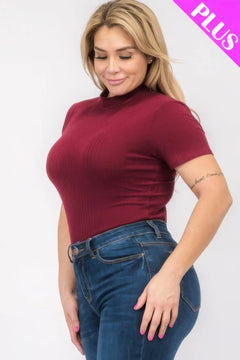 Plus Size Ribbed Short Sleeve Bodysuit ccwholesaleclothing