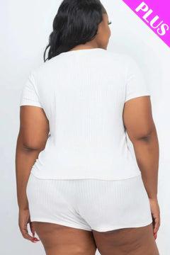 Plus Size Ribbed Short Sleeve Top & shorts Set