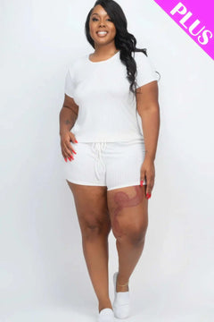 Plus Size Ribbed Short Sleeve Top & shorts Set