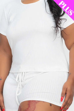 Plus Size Ribbed Short Sleeve Top & shorts Set