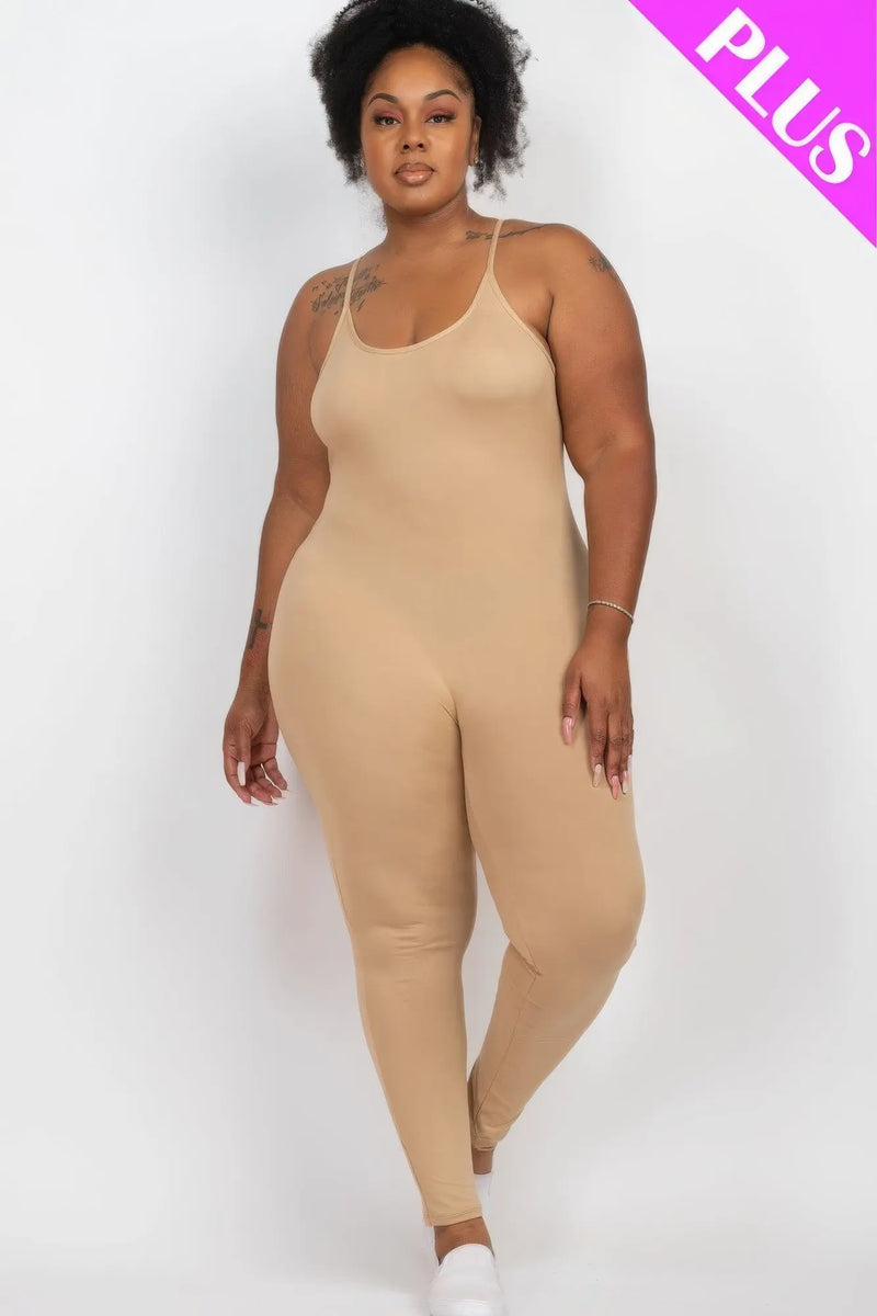 Plus Size Solid Bodycon Cami Jumpsuit ccwholesaleclothing