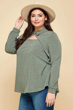 Plus Size Solid Long Sleeve Fashion Top