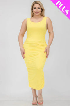 Plus Size Square Neck Ruched Bodycon Midi Dress ccwholesaleclothing