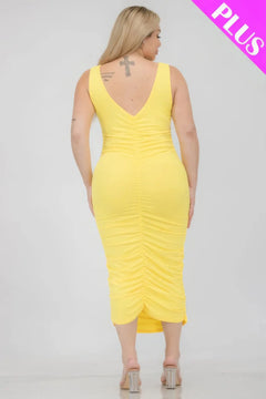 Plus Size Square Neck Ruched Bodycon Midi Dress ccwholesaleclothing