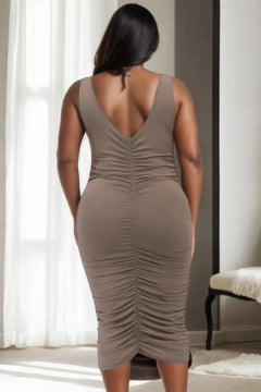 Plus Size Square Neck Ruched Bodycon Midi Dress ccwholesaleclothing