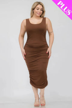 Plus Size Square Neck Ruched Bodycon Midi Dress ccwholesaleclothing