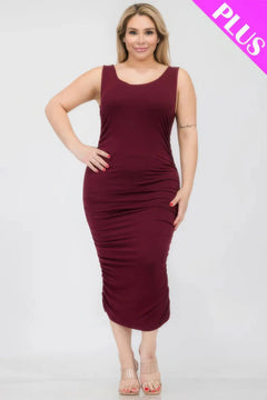 Plus Size Square Neck Ruched Bodycon Midi Dress ccwholesaleclothing