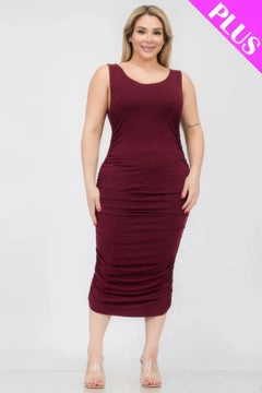 Plus Size Square Neck Ruched Bodycon Midi Dress ccwholesaleclothing