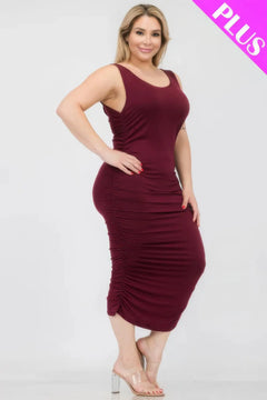 Plus Size Square Neck Ruched Bodycon Midi Dress ccwholesaleclothing