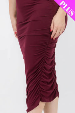 Plus Size Square Neck Ruched Bodycon Midi Dress ccwholesaleclothing