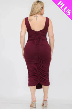 Plus Size Square Neck Ruched Bodycon Midi Dress ccwholesaleclothing