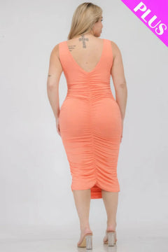 Plus Size Square Neck Ruched Bodycon Midi Dress ccwholesaleclothing