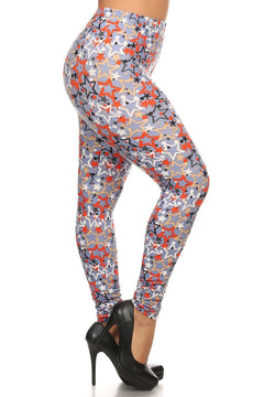 Plus Size Star Print, Full Length Leggings In A Slim Fitting Style Wit