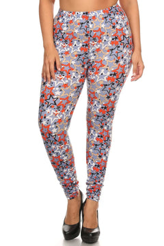 Plus Size Star Print, Full Length Leggings In A Slim Fitting Style Wit