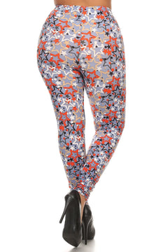 Plus Size Star Print, Full Length Leggings In A Slim Fitting Style Wit