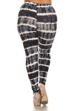 Plus Size Tie Dye Print, Full Length Leggings In A Fitted Style With A