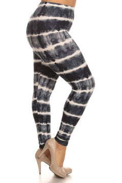 Plus Size Tie Dye Print, Full Length Leggings In A Fitted Style With A