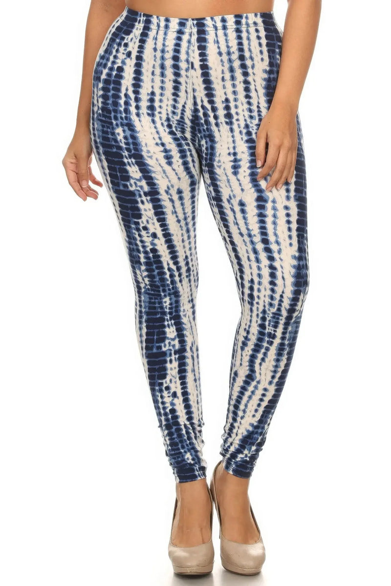 Plus Size Tie Dye Print, Full Length Leggings In A Slim Fitting Style 