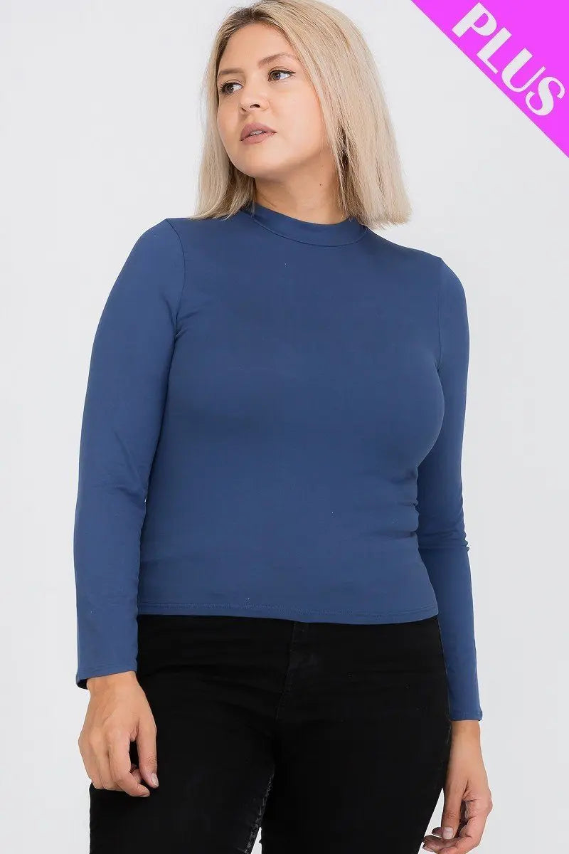 Plus Size Top- Solid Color Mock Neck Tops ccwholesaleclothing