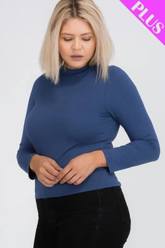 Plus Size Top- Solid Color Mock Neck Tops ccwholesaleclothing