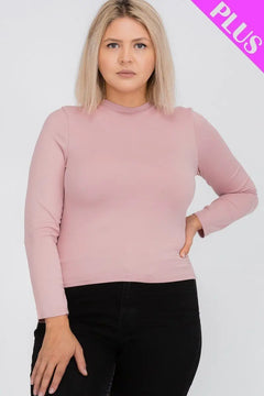 Plus Size Top- Solid Color Mock Neck Tops ccwholesaleclothing