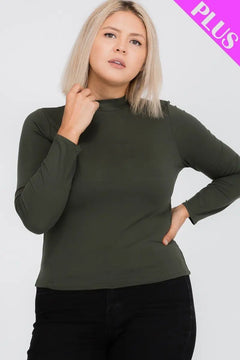 Plus Size Top- Solid Color Mock Neck Tops ccwholesaleclothing