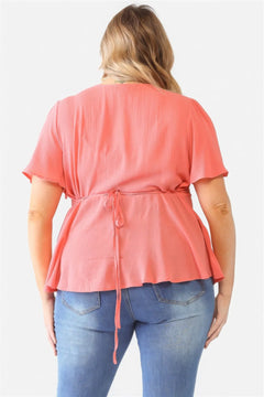 Plus Tie Detail Flare Top ccwholesaleclothing