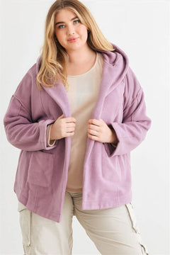 Plus Two Pocket Open Front Soft To Touch Hooded Cardigan Jacket ccwholesaleclothing