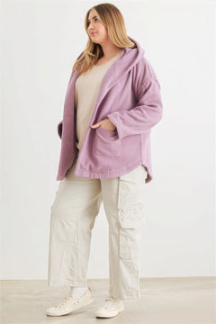 Plus Two Pocket Open Front Soft To Touch Hooded Cardigan Jacket ccwholesaleclothing