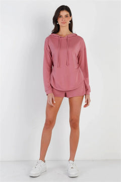 Racer Back Detail Long Sleeve Hooded Top & Short Set