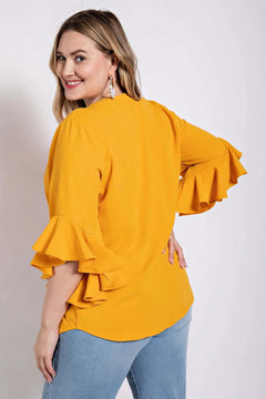 Ruffled Bell Sleeve And Front Pleated Detail Top Bargain Buzz