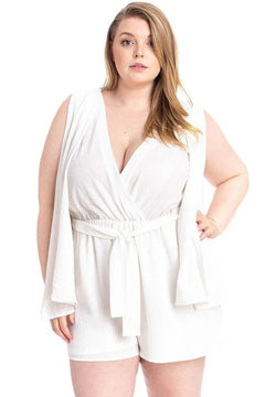 Shimmer Fabric Draped Open Sleeve Romper ccwholesaleclothing