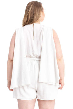 Shimmer Fabric Draped Open Sleeve Romper ccwholesaleclothing