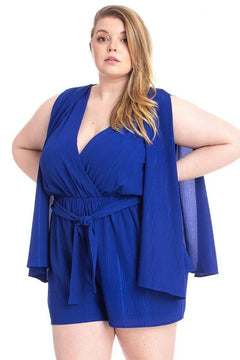 Shimmer Fabric Draped Open Sleeve Romper ccwholesaleclothing