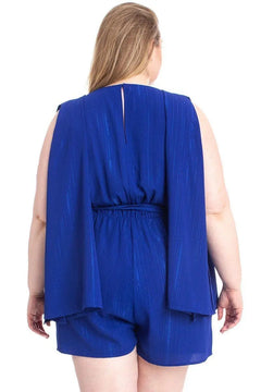 Shimmer Fabric Draped Open Sleeve Romper ccwholesaleclothing