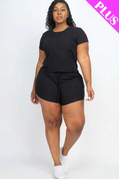 Plus Size Ribbed Short Sleeve Top & shorts Set