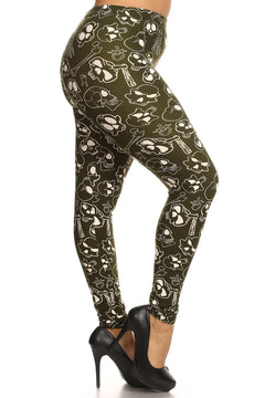 Skulls And Bones Graphic Printed Knit Legging With Elastic Waist Detai