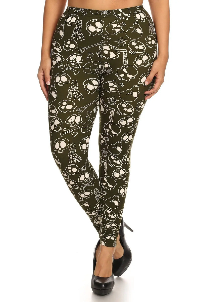 Skulls And Bones Graphic Printed Knit Legging With Elastic Waist Detai