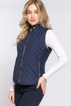 Suede Piping Quilted Padding Vest Bargain Buzz