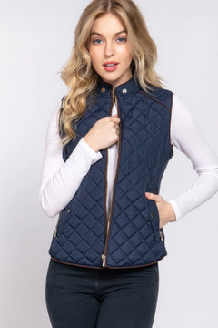 Suede Piping Quilted Padding Vest Bargain Buzz