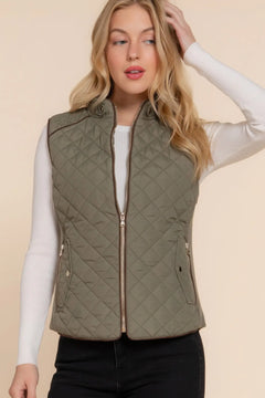 Suede Piping Quilted Padding Vest Bargain Buzz