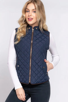 Suede Piping Quilted Padding Vest Bargain Buzz