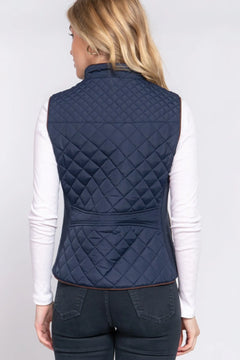 Suede Piping Quilted Padding Vest Bargain Buzz