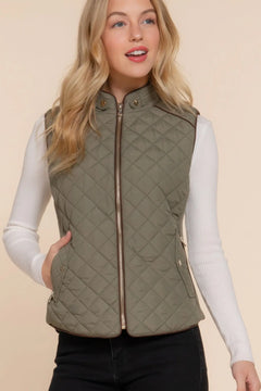 Suede Piping Quilted Padding Vest Bargain Buzz